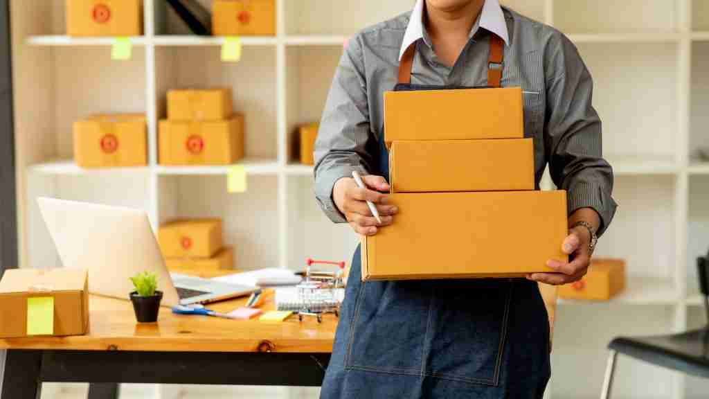 Starting Small Businesses Sme Owners Man Entrepreneurs Working Box And