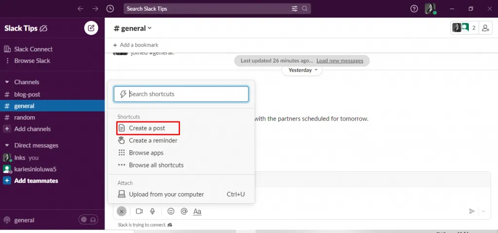 Slack Create Post