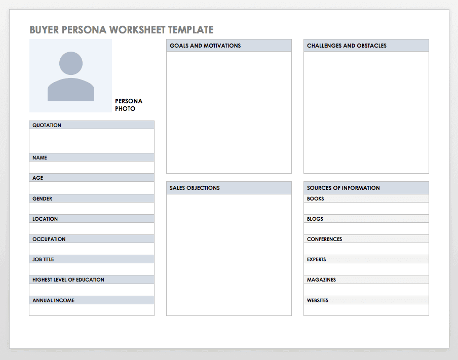 persona worksheet